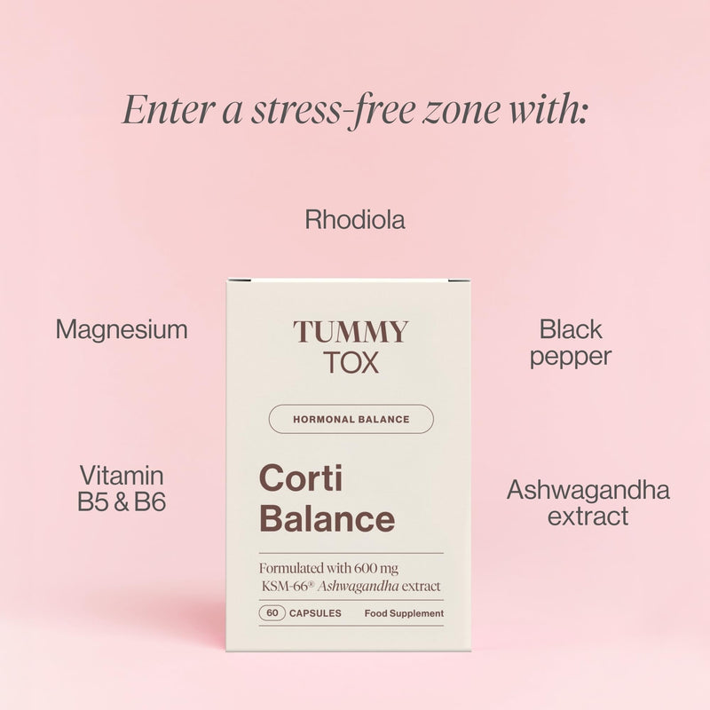 Corti Balance Capsules with 600mg of Ashwagandha KSM-66, Rhodiola Rosea, Magnesium, Vitamin B6, and Vitamin B5-60 Capsules, by Tummy Tox