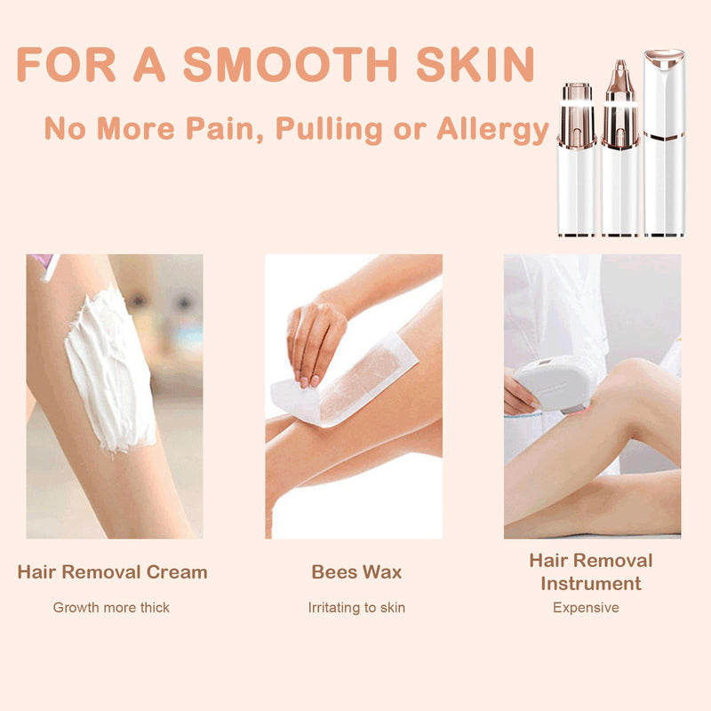 [Australia] - Facial Hair Removal Eyebrow Trimmer - Facial Shaver Device 2 in 1 Remover for Face Peach Fuzz Eyebrow Nose Ear Hair Chin Lips Armpit with LED Light Rechargeable for Women Men Travel Size (White) White 