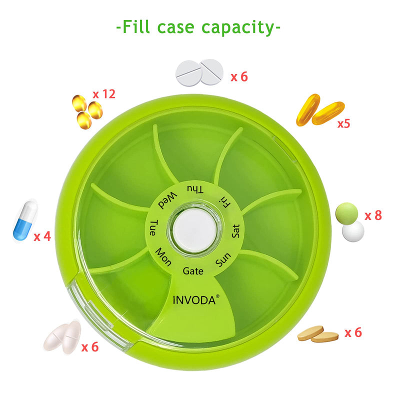 3PCS Pill Box 7 Day Travel Medicine Organizer Portable Pill Container Rotating Weekly Pill Organizer Round Cute Pill Case Fish Oil Vitamins Holder Orange,green,pink