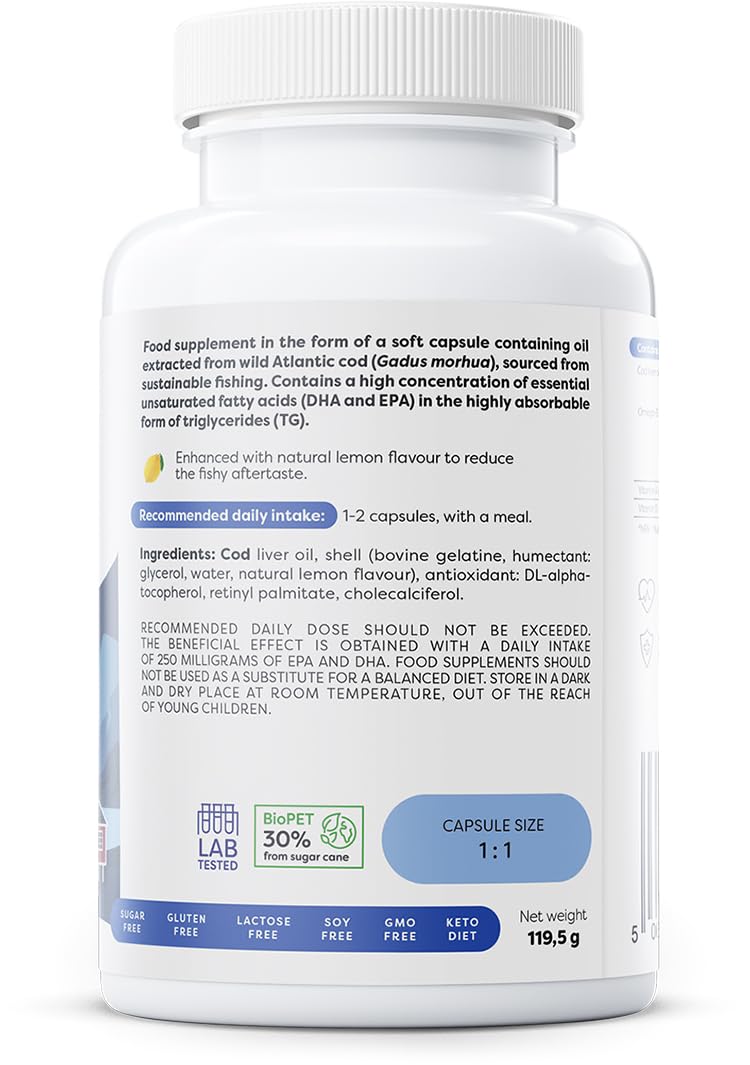 [Australia] - Osavi Norwegian Cod Liver Oil Softgels, 1000mg (Lemon) - 90 softgels 