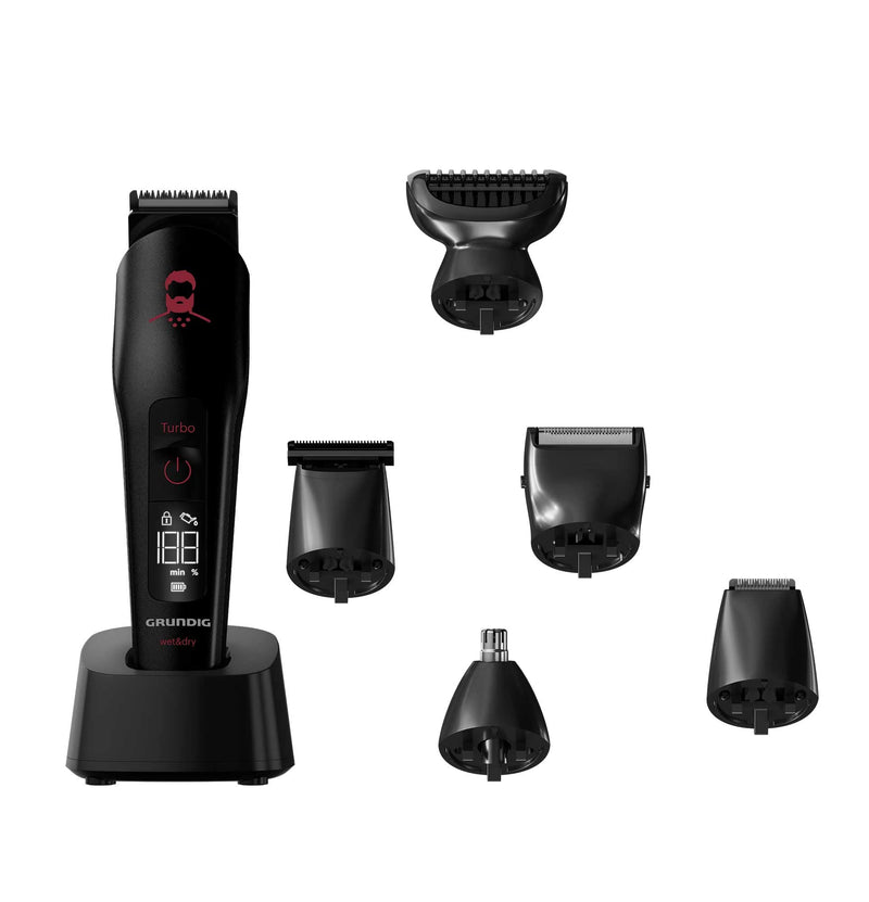 [Australia] - GRUNDIG MGK 9030 ProClub multi-hair cutting set, BeardCare sensor, wet & dry use, with Li-Ion battery technology, cutting set with titanium coating, matt black/red 