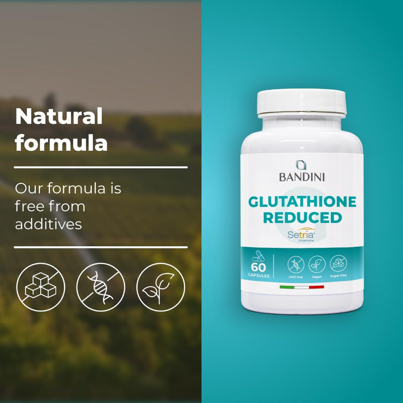 Bandini® High Strength Glutathione Reduced 250mg per Capsule | L-Glutathion Setria® Supplement | Powerful Antioxidant | 10x Better Absorption, Vegan, Gluten-Free, GMO-Free, Kosher | 60 Capsules