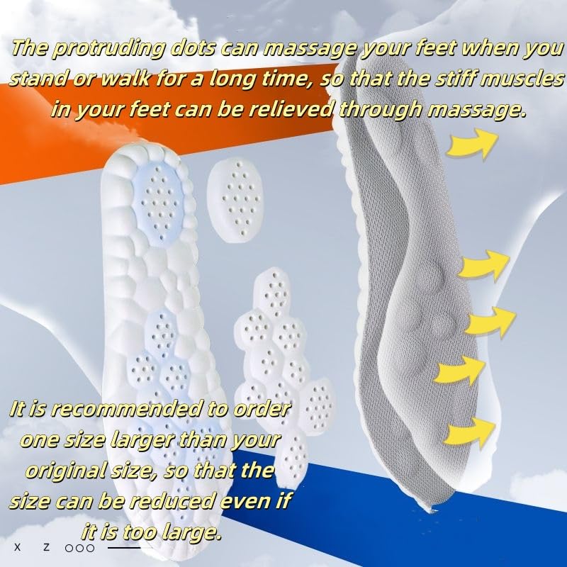 [Australia] - Insoles for Women Man,Cloud Soles for Men Women,4D Cloud Soles for Men,Anti Fatigue, Shock Absorption, Foot Pain Relief (Gray, S) Gray Gray:Men: 6.5-7.5/Women: 8-9 