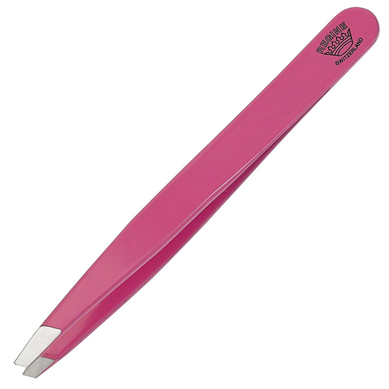 [Australia] - Slant Tweezer - Handmade in Switzerland - Professional Eyebrow & Facial Hair Remover - Etched Interior Grabs Hair from The Root - Perfectly Aligned Tips - Stainless Steel, Pink 