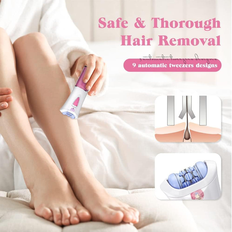 [Australia] - Mini Epilator, Facial Hair Remover for Women, Full Body Smooth Glide Epilator, Portable Electric Lady Shaver for Face, Armpits, Arms, Bikini, and Legs, with 9-Tweezers with LED for Precision Pink-mn-10 