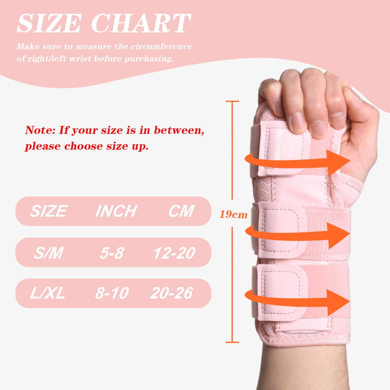 NuCamper Carpal Tunnel Wrist Brace Night Support for Men & Women, Adjustable Wrist Splint with 3 Straps and Metal Splint Stabilizer, Hand Brace for Pain Relief, Tendinitis - Right & Left Hands, S/M Pink-Right & Left