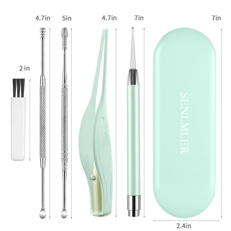 [Australia] - 4 Pack Ear Wax Removal Tool Kit with Light, Ear Pick Ear Cleaning Tools Set for Kids and Adults, Ear Picks Digger & Tweezers & Spiral Spring Ear Spoon with Storage Box (Green) Green 