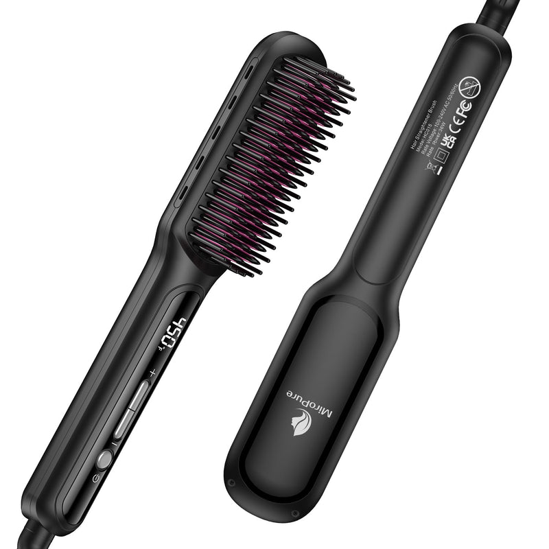 [Australia] - MiroPure Hair Straightener Brush with Plasma Technique, Ceramic Straightening Brush with 16 Temp Settings 30s Fast Heating, Hair Straightener Comb for Women with LED Display & Dual Voltage, Black 