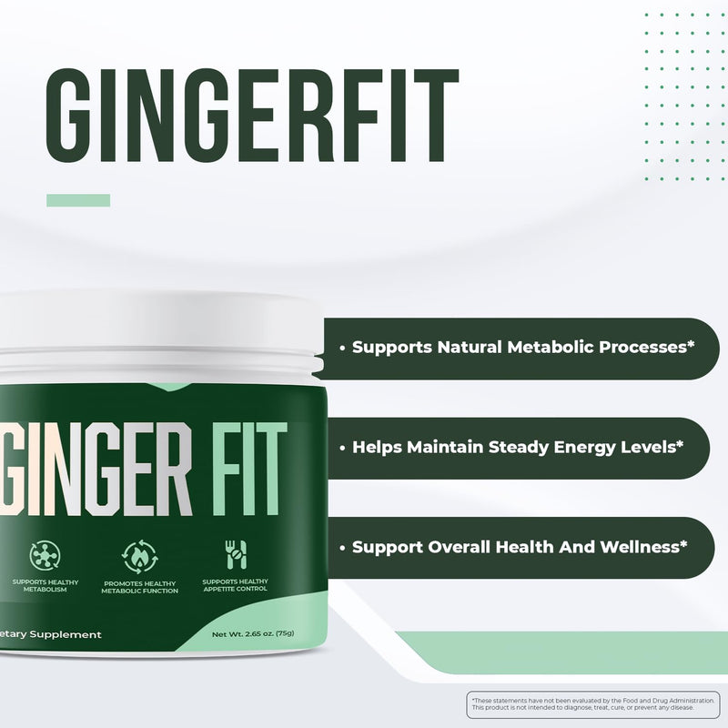 Ginger Fit Powder – Green Tea & L-Carnitine – 2.65oz, 1 Month Supply | Green Tea Extract, Green Coffee Bean, L-Carnitine & Chromium | Non-GMO, Made in USA | Mixes into water, powder 2.65 Ounce (Pack of 1)