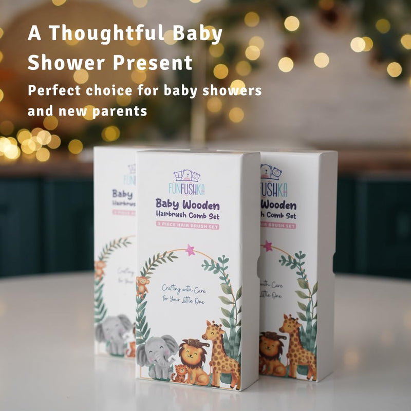 [Australia] - Baby Hair Brush Set for Newborns & Toddlers - Baby Brush and Comb Set - Ultra Soft Goat Hair Bristles, Perfect for Cradle Cap, Newborn Showers & Registries Gift, Comb Brush for Girls & Boys Beechwood 