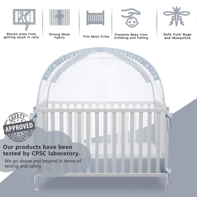 [Australia] - Crib Tent Crib Net to Keep Baby in, Pop Up Crib Tent Canopy Keep Baby from Climbing Out (55.2" L x 27.6" W x 51.6" H) Gray 