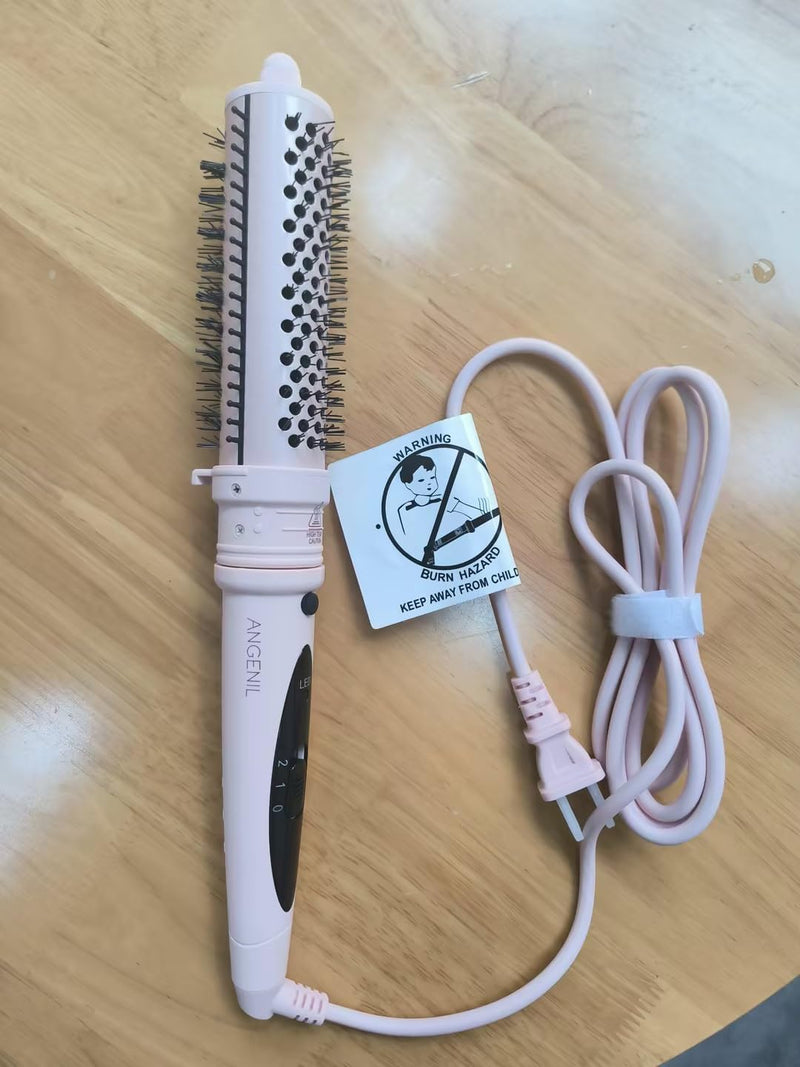 [Australia] - ANGENIL Thermal Hair Brush - Heated Hair Comb for Women, 1.5 inch Volumizer and Straightener, Tourmaline Ceramic Curling Iron, Detachable, Frizz-Free, Negative Ion, Dual Voltage, Beachwave, Pink 