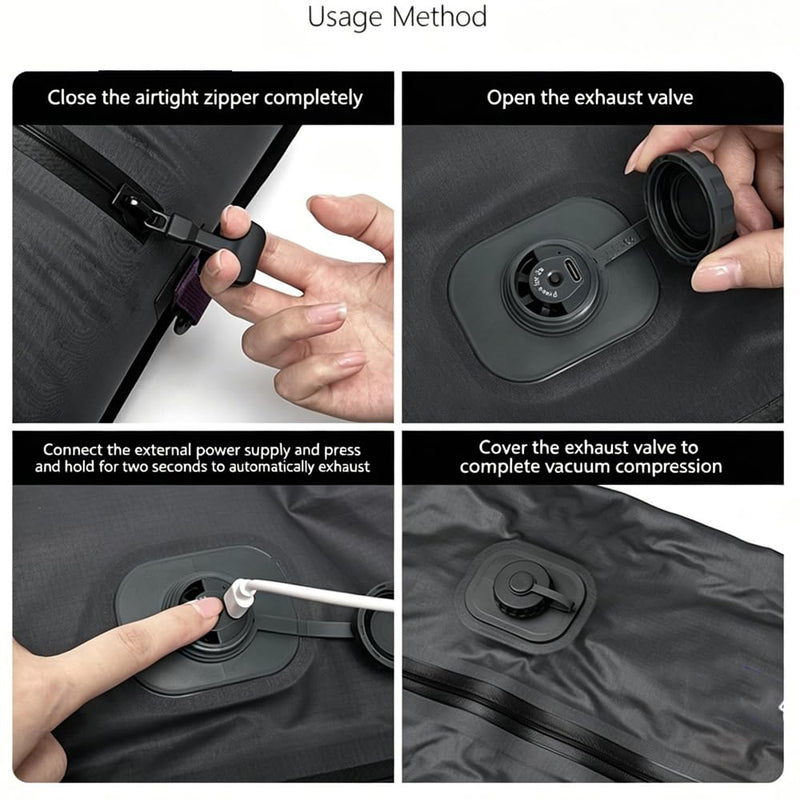 Travel Vacuum Packing Cubes Space Saver with Built-in Pump (Black, 25L) | for Carry-On Suitcase and Backpack, Luggage Compression Storage Bags,IPX8 Waterproof ,180°Open,Reusable Vacuum Seal Pouch Black