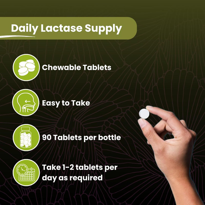 Digestive Enzyme Supplements - 90 Lactase Tablets - Vegan Daily Cleanse Lactose Intolerance Tablets to Help Digest Milk & Dairy - Chewable Digestion Supplement by NutriZing 90 count (Pack of 1)