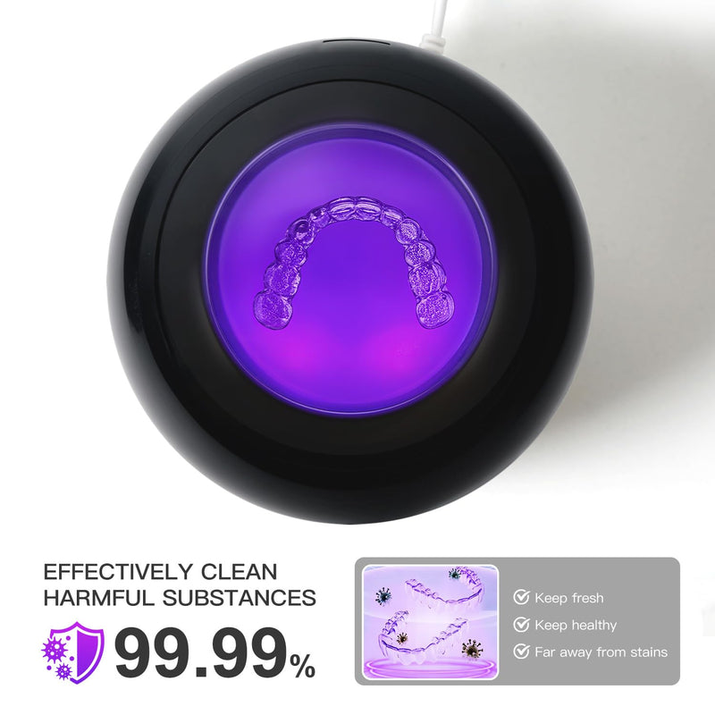 [Australia] - Dental Ultrasonic Retainer Cleaner Machine: 45kHz Dental Cleaning Pod for Denture, Aligner, Mouth Guard, Night Guard, Braces & Jewelry, UV Denture Cleaner with Digital Timer & Dual Mode 250ML Black 
