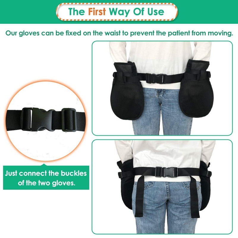 Bed Restraints Dementia Gloves Safety Hand Control Mitts Medical Bondage Locking Mittens Patients Caregivers Elderly Protectors Product, Prevent Scratching Harm, 1 Pair Dual Purpose, Black