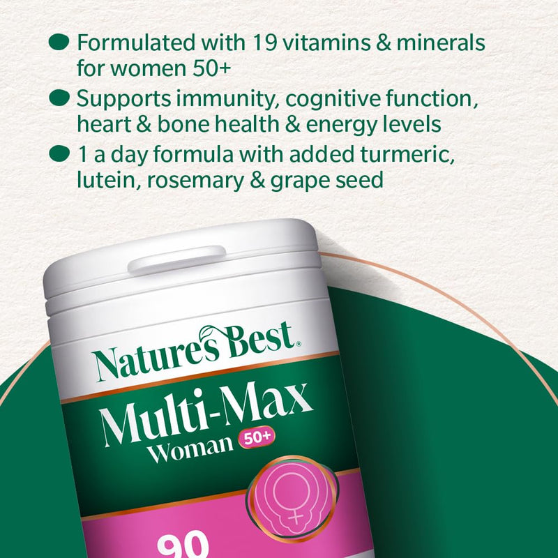 Nature's Best Multi-Max Multivitamin for Women Age 50+ - with Vitamin B6, Folic Acid, Zinc and More - UK Made - 90 Tablets (3 Months' Supply)