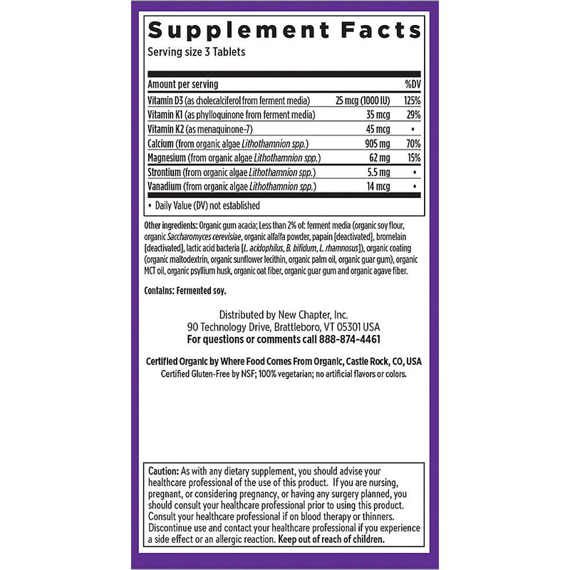 New Chapter Calcium Supplement â€“ Bone Strength Organic Plant Calcium with Vitamin K2 + D3 + Magnesium, Vegetarian, Gluten Free - 120 count (40 day supply)