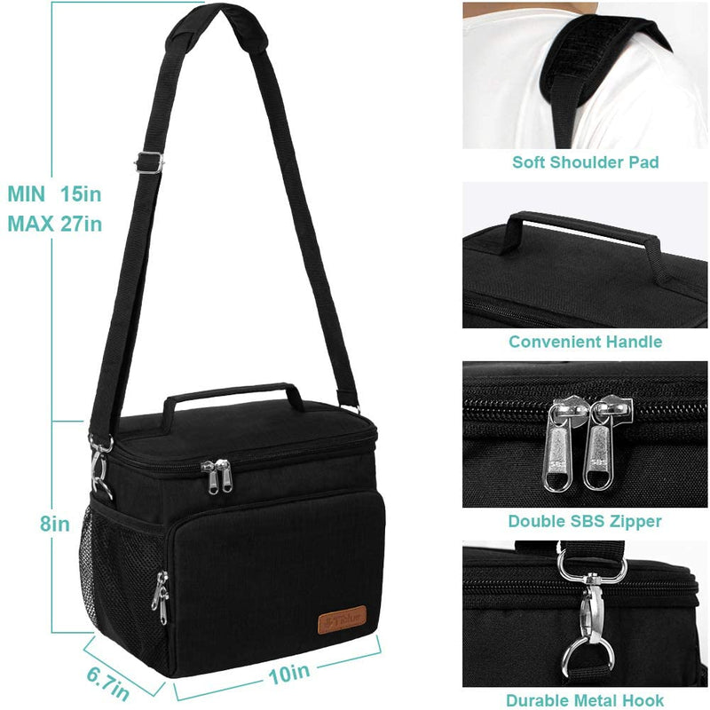 [Australia] - Tiblue Insulated Lunch Bag for Women/Men - Reusable Lunch Box for Office Work School Picnic Beach - Leakproof Freezable Cooler Bag with Adjustable Shoulder Strap for Kids/Adult(Medium,Black) Medium Black 