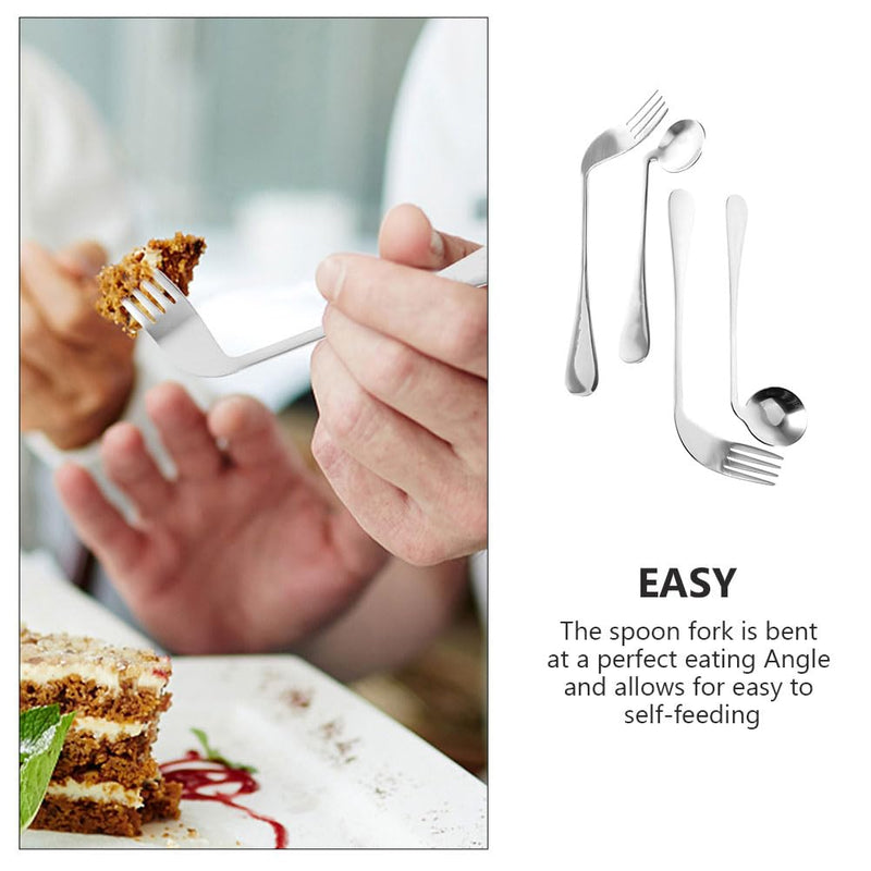 [Australia] - Curved Fork Spoon 1 Set of Angled Fork and Spoon Stainless Steel Elderly Left Handed Anti Shake Eating Utensils Self-feeding Learning Bendable Handle Silverware Angled 