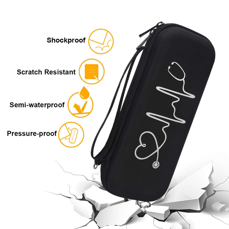 [Australia] - BOVKE Hard Stethoscope Case for 3M Littmann Classic III, Lightweight II S.E, Cardiology IV Diagnostic, MDF Acoustica Deluxe Stethoscopes - Extra Room for Taylor Percussion Hammer and Penlights, Black 