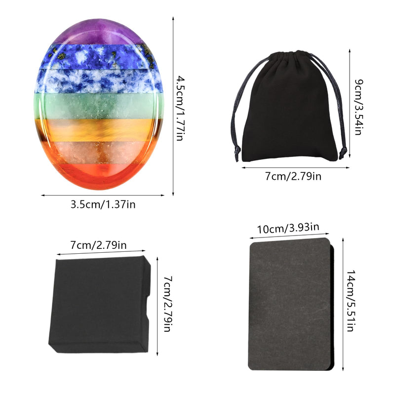 [Australia] - Pack of 2 Chakra Crystals Thumb Stones, Crystal Worry Stone Healing Stones Gemstones Lucky Charm Oval Palm, 7 Chakra Worry Stone, Palm Stone for Meditation Reiki Balancing with Box, Card 