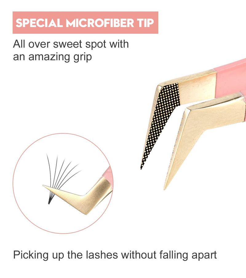 Ms.Queen Eyelash Extension Tweezers Set,Fiber Tip Volume Tweezers Curved 45 90 Degree Angled Tip Lash Tweezers for Mega Volume Mink Lashes 5PCS SET 5pcs Tweezers Set/M018