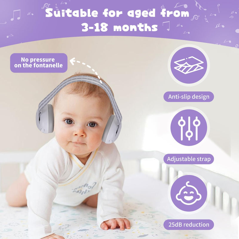 [Australia] - 2-in-1 Baby Ear Muffs and Headphones with Adjustable Stretchy Band for Noise Protection White 