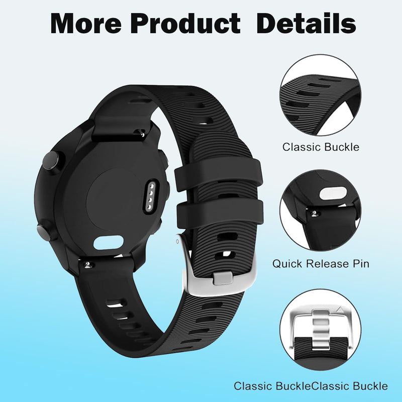 2 Pack Waterproof Band Compatible with Garmin Forerunner 245 Watch Band/Garmin Forerunner 55 Band, 20mm Replacement Strap for Forerunner 245 Music Watch Bands black/balck