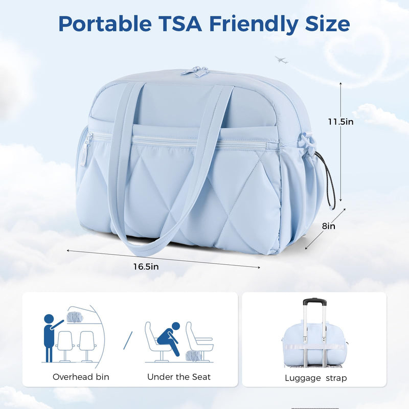 Women's Duffle Gym Bag, Carry-On Shoe Compartment for Weekender Overnight | Travel Sport Hospital Workout Personal Item Luggage Diaper Water Resistance Essentials Wet Pocket Navy Blue Small Medium