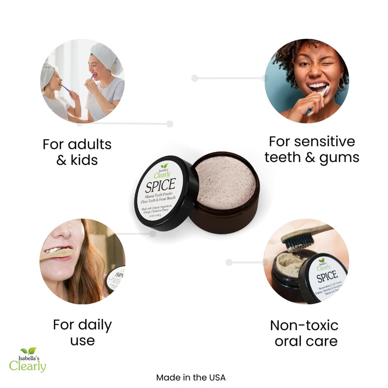 [Australia] - Isabella’s Clearly Spice Remineralizing Tooth Powder | Teeth Whitening Natural Toothpaste Fluoride Free for Adults, Kids, Sensitive Teeth & Gums | Xylitol, Baking Soda, Clay, Calcium, Cinnamon, Clove 