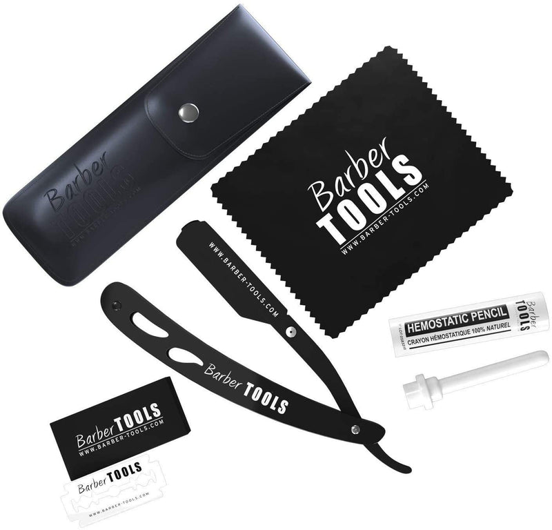 [Australia] - BARBER TOOLS ✮ Razor with box and 5 razor blades + polishing cloth + black case 