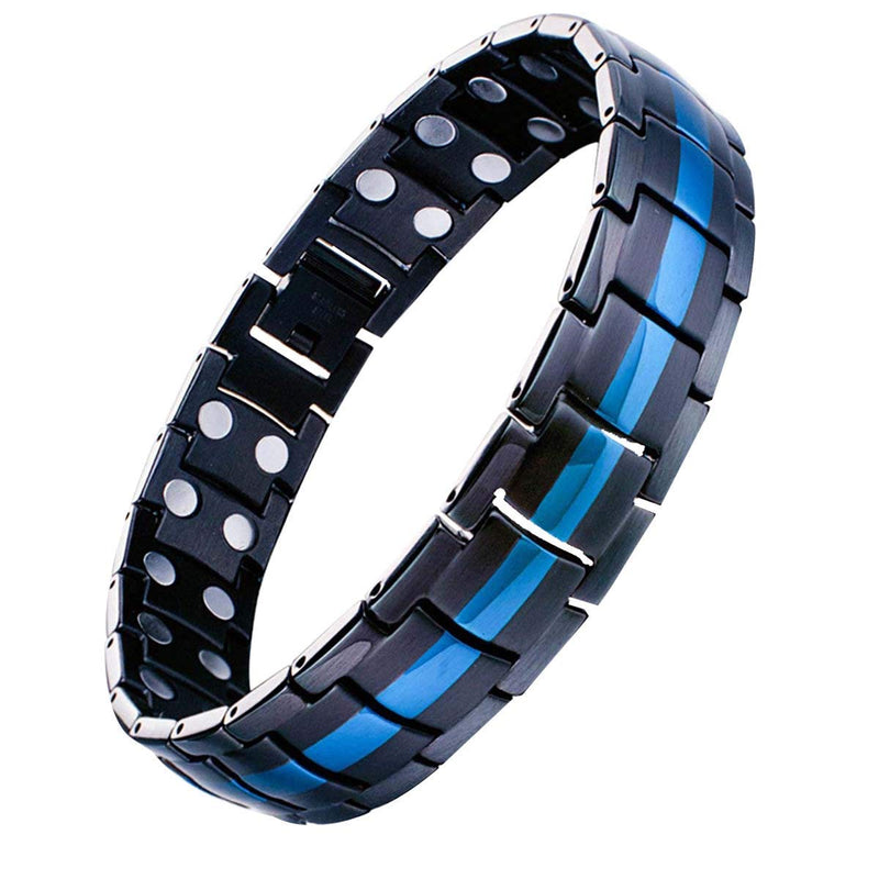 Feraco Magnetic Bracelet for Men Titanium Steel Magnetic Bracelet for Men with Double Row Magnets Adjustable (Black & Blue) Black & Blue