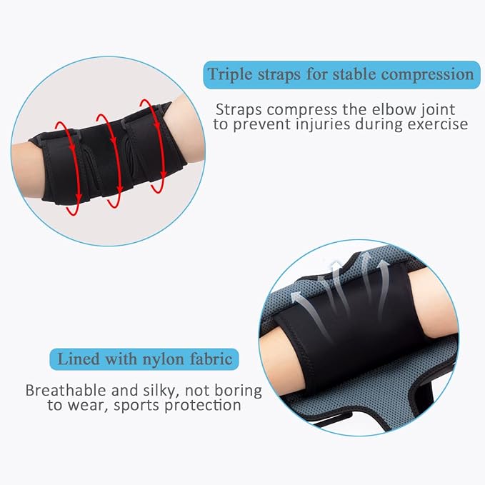Elbow Brace for Cubital Tunnel, Ulnar Nerve Entrapment brace, Adjustable Elbow Splint for Sleeping, Tendonitis, Tennis Elbow, Comfortable Stabilizer Support for Women and Men Fit Most Black One Size