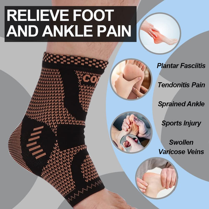 [Australia] - Copper Ankle Brace, Copper Infused Ankle Support Compression Sleeve for Men & Women, for Foot Pain Relief, Plantar Fasciitis, Sprained Ankle, Achilles Tendonitis,Recovery, Daytime or Night Use(L) Yellow- black Large 