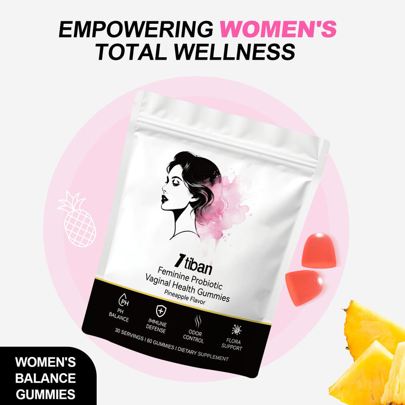Feminine pH Balance Gummies, Vaginal Probiotics, Pineapple Gummy for Women, Healthy Odor, Flora and Immune Support, Vegan Hawaiian Pineapple, 60 Count 60 Count (Pack of 1)