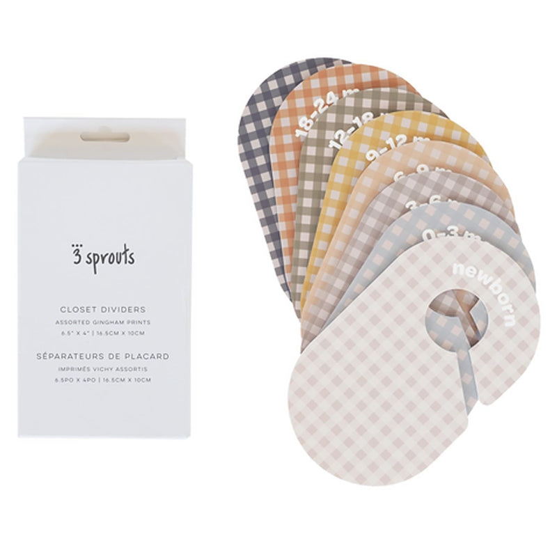 [Australia] - 3 Sprouts Baby and Toddler Hanger Closet Dividers Set of 8 - Durable Nursery Closet Organizer for Baby Clothes by Size/Age for Infant to Toddler, Boy & Girl - Gingham 