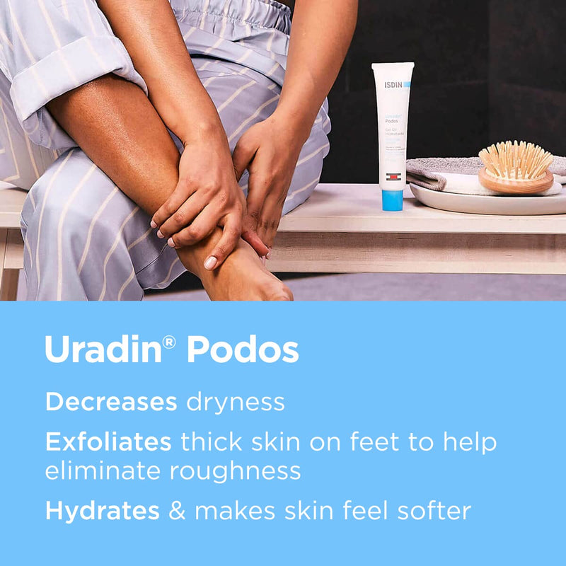 ISDIN Uradin Podos Foot Cream, 10% Urea, Repairs Cracked Feet, 2.5 fl oz | Fast Absorbing & Lightweight Formula, Hydrates Dry Feet, Exfoliates Thick Skin, Non-greasy, Dermatologist Recommended