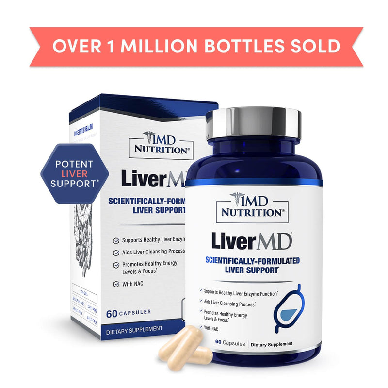 1MD Nutrition LiverMD - Liver Support Supplement | Siliphos Milk Thistle Extract & NAC - Supports Healthy Energy, Immunity & Overall Health - Liver Cleanse & Support | 60 Capsules 60 Count (Pack of 1)