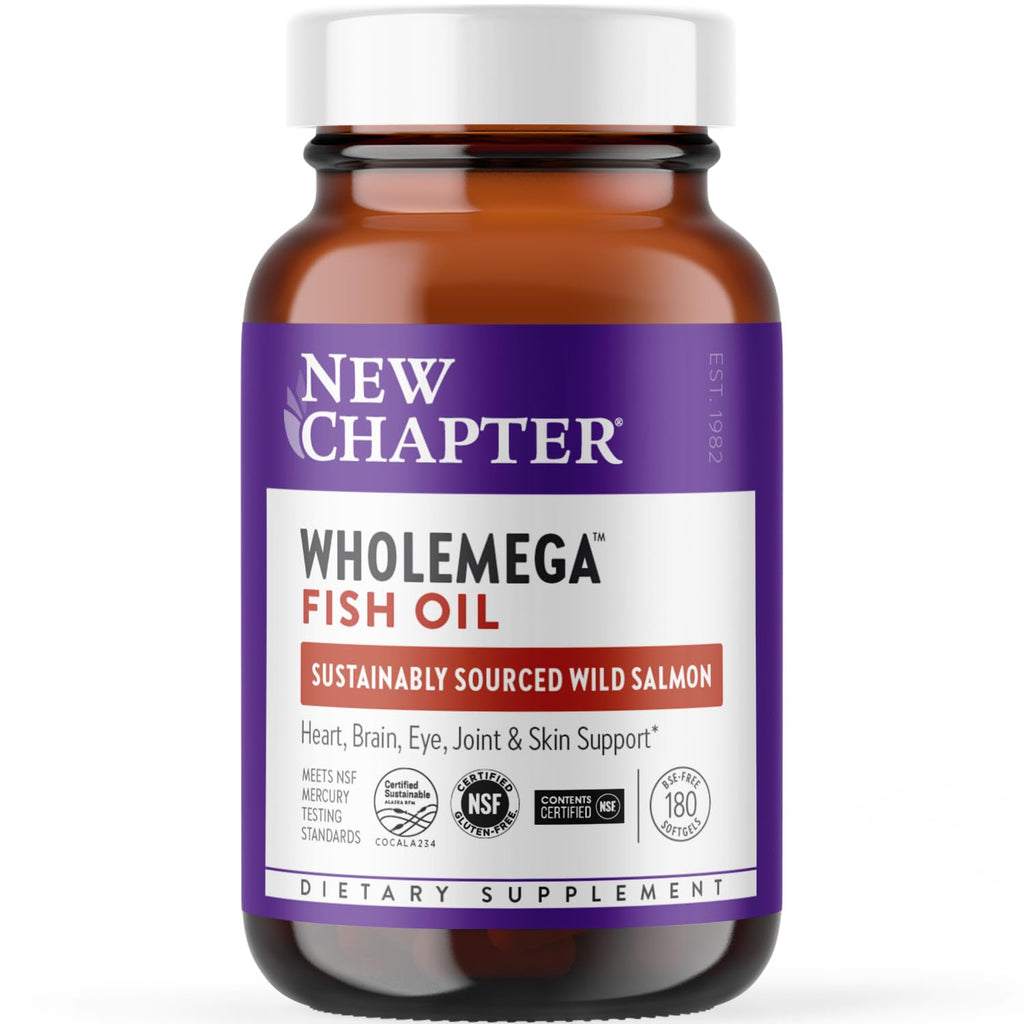 New Chapter Wholemega Fish Oil Supplement - Wild Alaskan Salmon Oil with Omega-3 + Vitamin D3 + Astaxanthin + Sustainably Caught - 180 ct, 1000mg Softgels Unflavored 180 Count (Pack of 1)