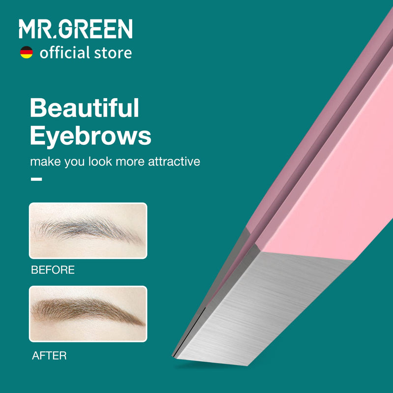 MR.GREEN Eyebrows Tweezers Colorful Beauty Fine Hairs Puller Makeup Tools Stainless Steel Slanted Eye Brow Clips Removal (Pink) Pink