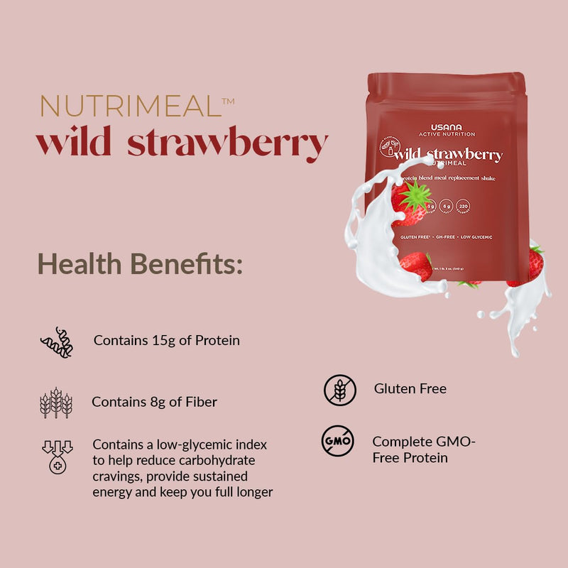 [Australia] - USANA Nutrimeal Meal Replacement Shake - Wild Strawberry - NON-GMO - Gluten Free - Low Glycemic - 540 Grams - 9 Servings 