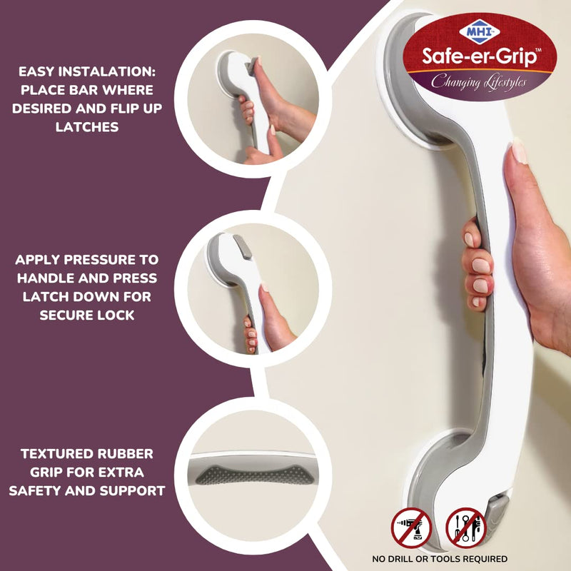 [Australia] - Safe-er-Grip Changing Lifestyles Suction Cup Grab Bars For Bathtubs & Showers; Safety Bathroom Assist Handle, White & Grey, 16 Inches 