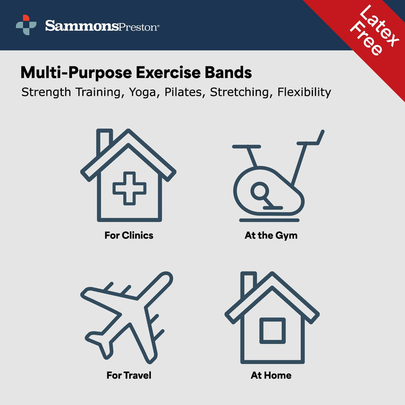 [Australia] - Sammons Preston Resistance Bands for Working Out, Non-Latex Exercise Bands, Resistance Bands for Physical Therapy, Improve Strength & Flexibility, Stretch & Tone Major Muscles, 5pk 