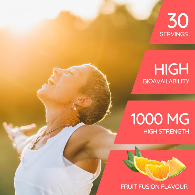 Liposomal Vitamin C 1000mg – High Strength Liquid VIT C Supplement - Immune System, Skin, Collagen, Brain & Energy Support - Vegan, 150ml - 30 Servings | Fruit Fusion 150ml Fruit Fusion