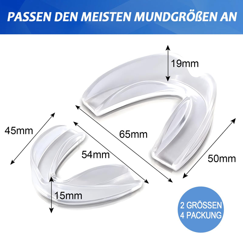 [Australia] - Pack of 4 mouth guards for teeth grinding, bite splint, grinding splint, anti-snoring splint, 2 sizes bite splint against teeth grinding, tooth splint grinding, improves sleep quality, transparent 