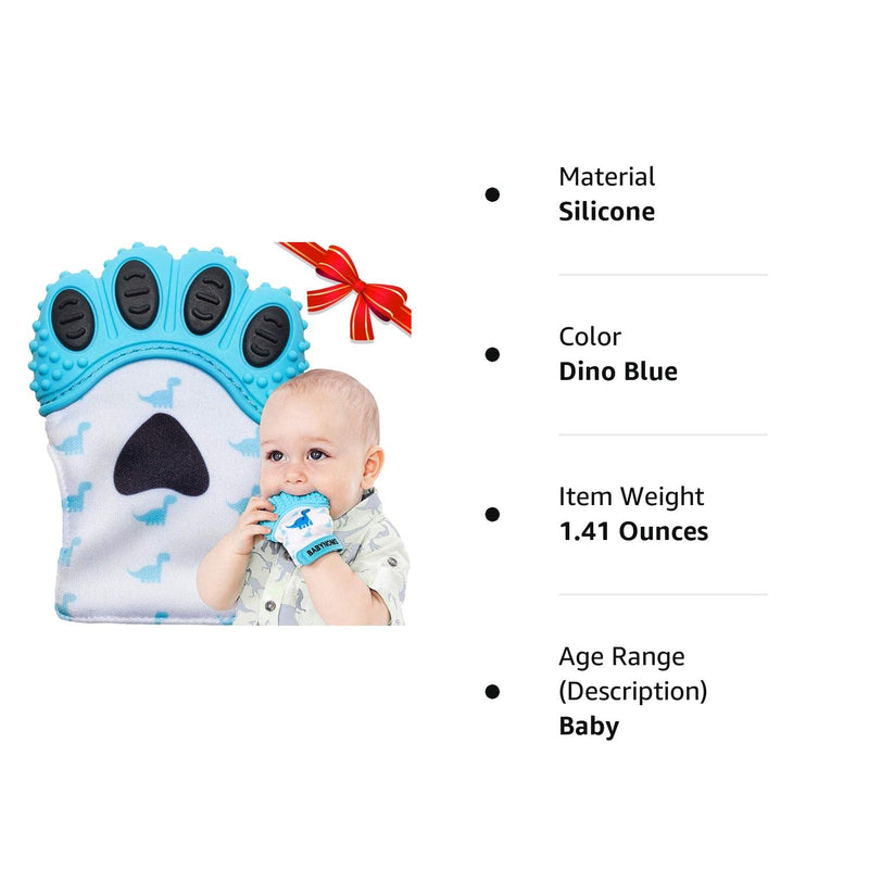 [Australia] - ® Teething Mitten | The Original Teething Paw | Safe Silicone Teething Toy or Teething Ring Provides Self-Soothing Teething Relief | Dino Blue Teether 