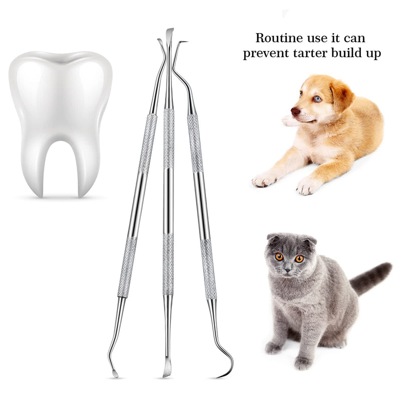 3 Pieces Dog Dental Tooth Scaler and Scraper Stainless Double Headed Tarter Removing Tool Scraper Pet Teeth Cleaning Tools for Dog and Cat (Silver) Silver - PawsPlanet Australia