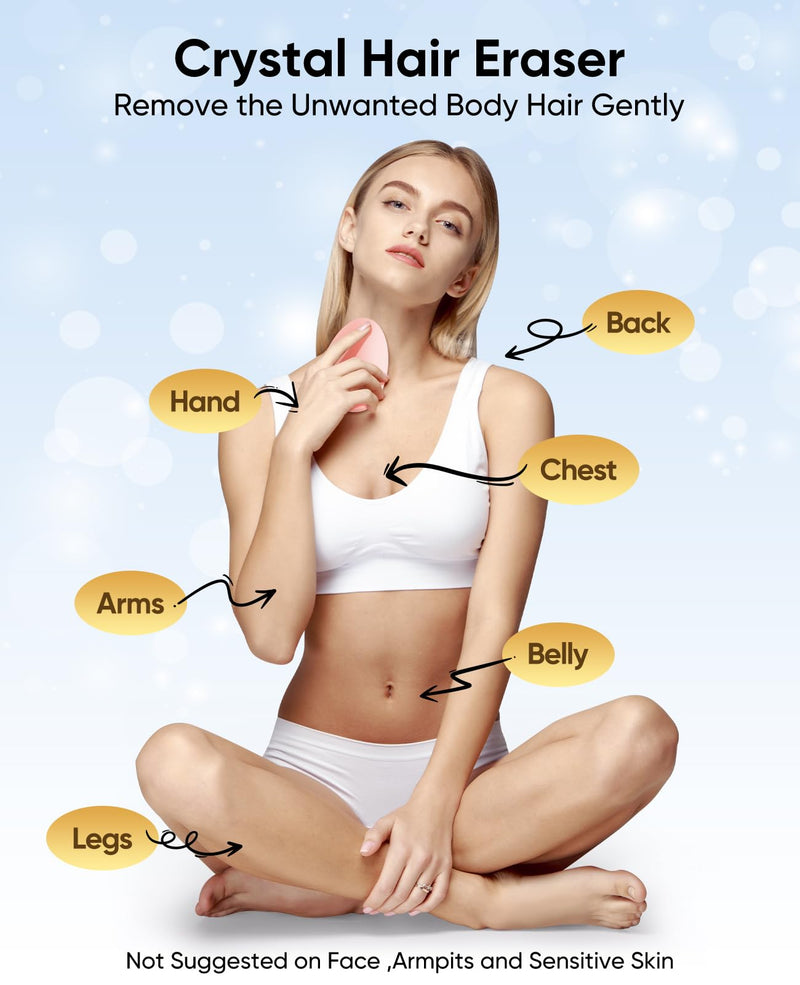 Crystal Hair Eraser for Women and Men, Reusable Crystal Hair Remover Magic Painless Exfoliation Hair Removal Tool, Magic Hair Eraser Device for Legs Back Arms Pink