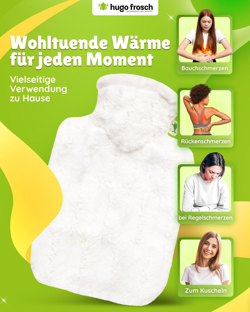 [Australia] - Hugo Frosch hot water bottle classic 1.8 l with animal fur look white cover 
